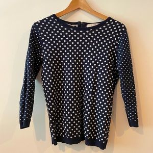 Loft Petite Medium Dotted Zip Back Cotton Sweater in Navy